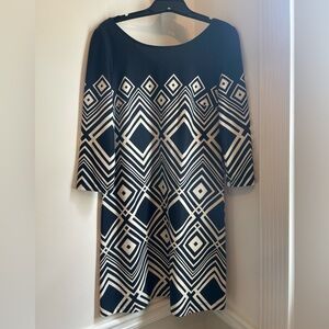 Geometric Navy and White Dress